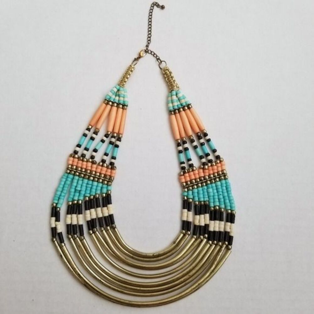 Aldo turquoise, coral, and gold statement necklace